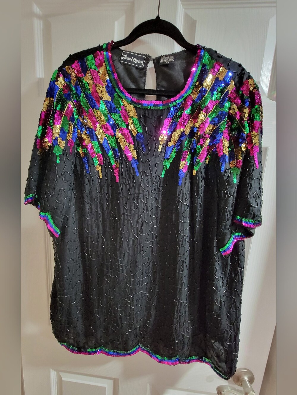 Vintage Jewel Queen Beaded and Sequined Silk Top- size 2x
